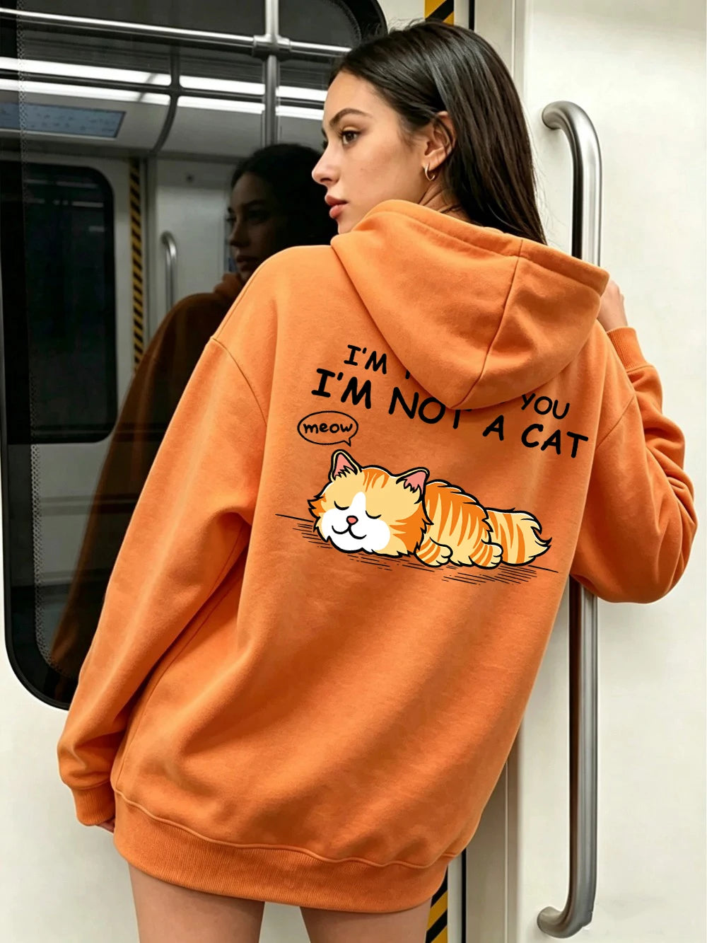 Sweat à capuche imprimé 'I'M Not A Cat Meow Orange Cat' pour femmes