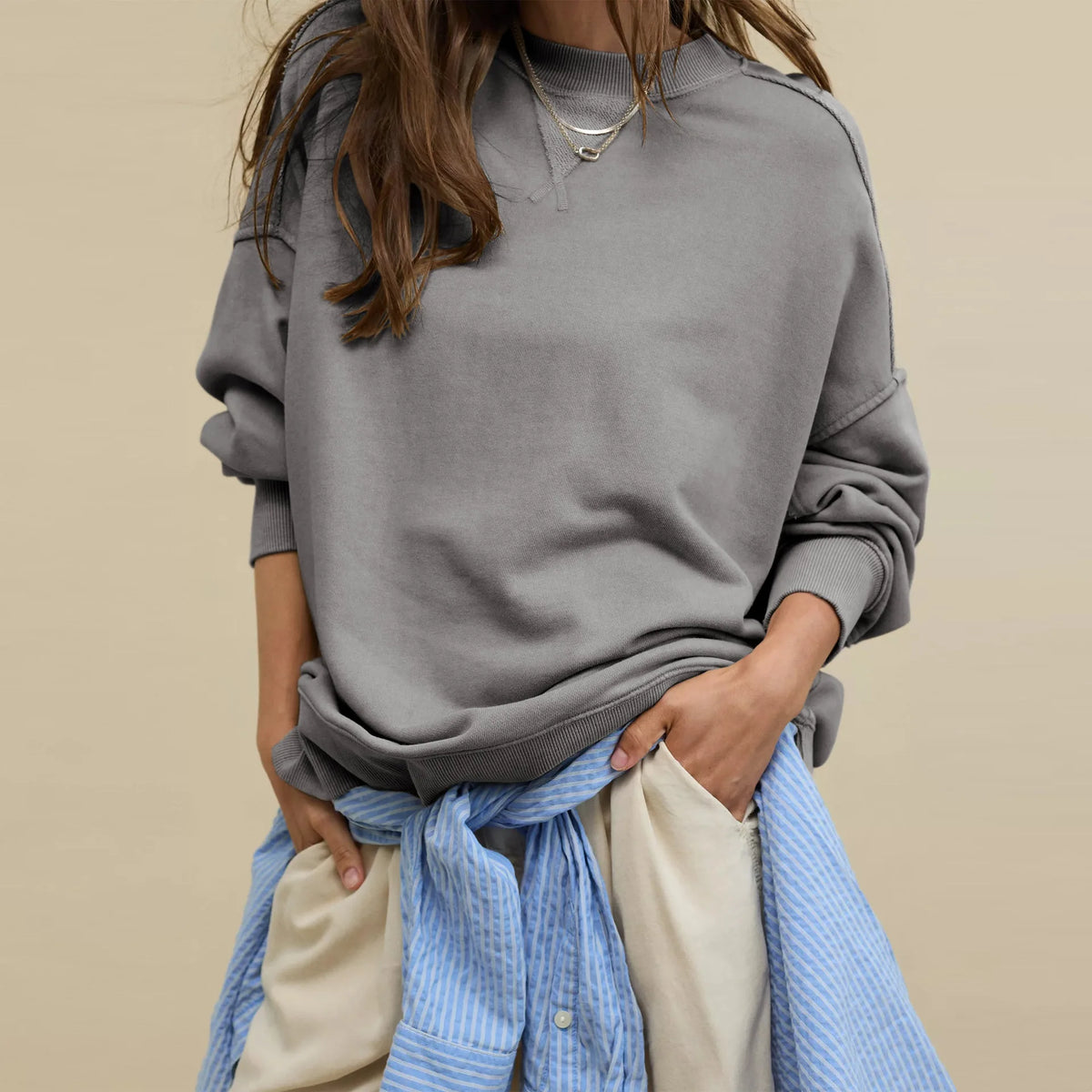 Sweat à capuche ample et décontracté à col rond pour femmes