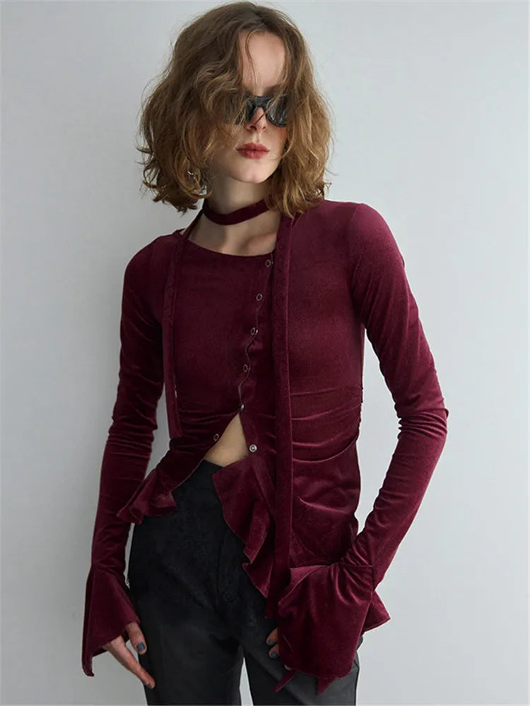 Haut à Volants et Col Asymétrique – Charme Rétro