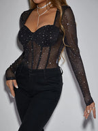 Body noir moulant col en V pour femmes