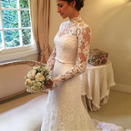 Robe de mariée sirène en dentelle avec veste col haut pour femmes