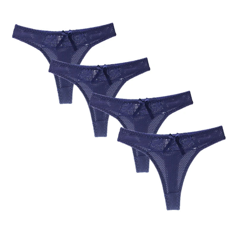 Lot de 4 strings sexy en soie glacée pour femmes