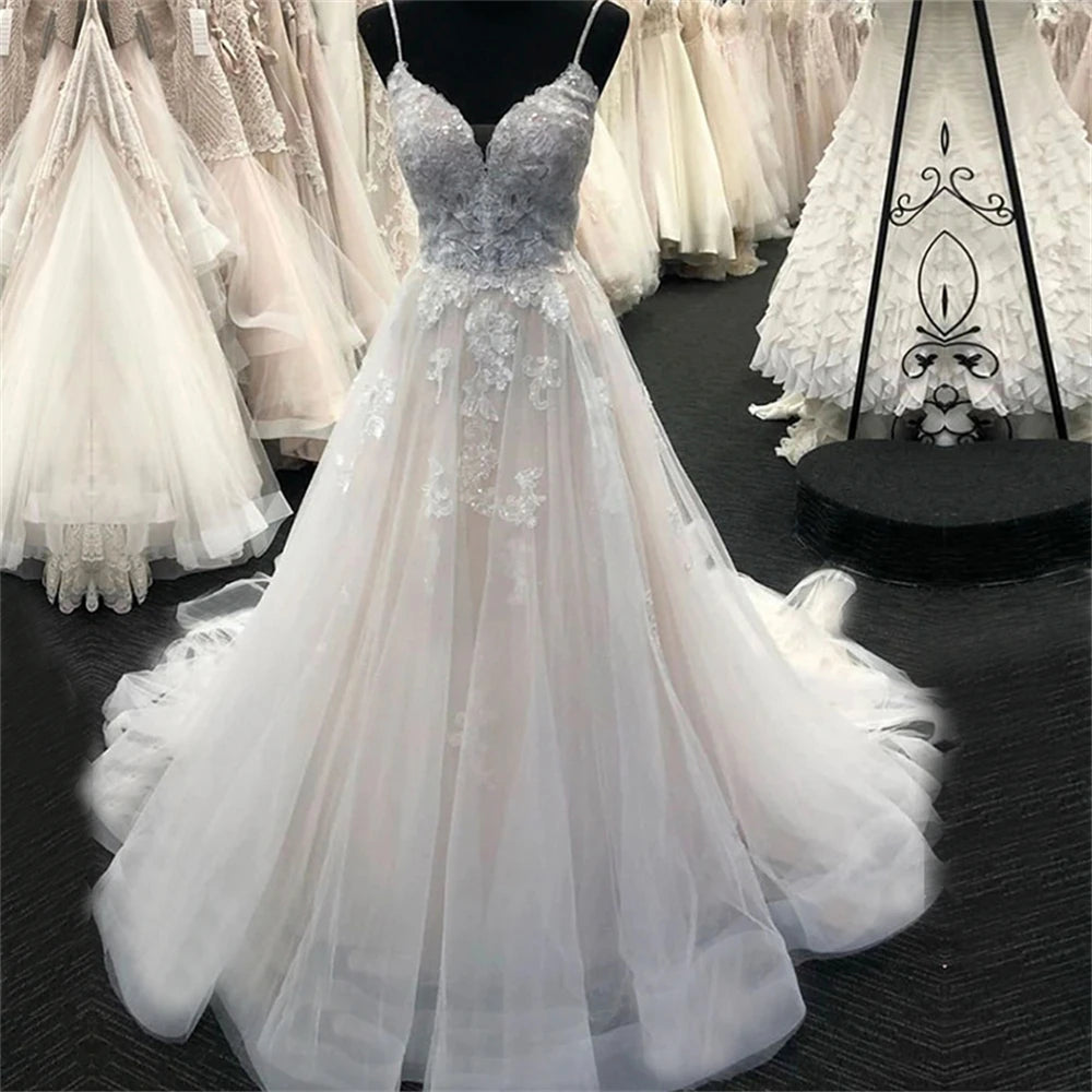 Robe de mariée en Tulle doux et bretelles Spaghetti pour femmes