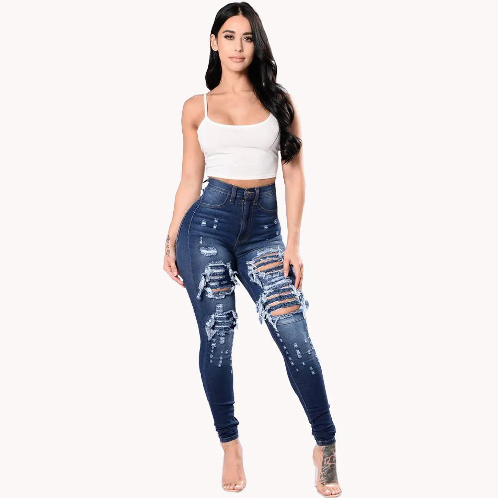 Jean déchiré taille haute pour femmes