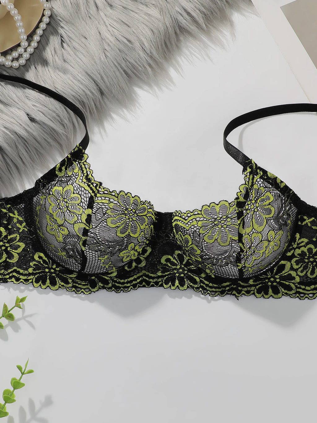 Soutien-gorge sexy en dentelle florale brodée pour femmes
