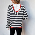 Sweat-shirt à capuche rayé noir et blanc pour femmes