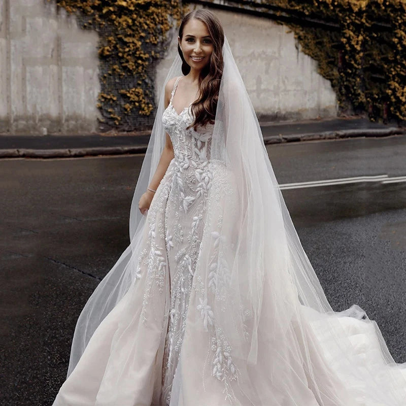 Robes de mariée sirène de luxe sans manches bustier pour femmes