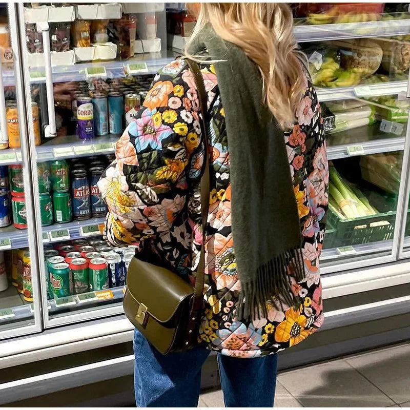 Manteau vintage en coton imprimé floral pour femmes