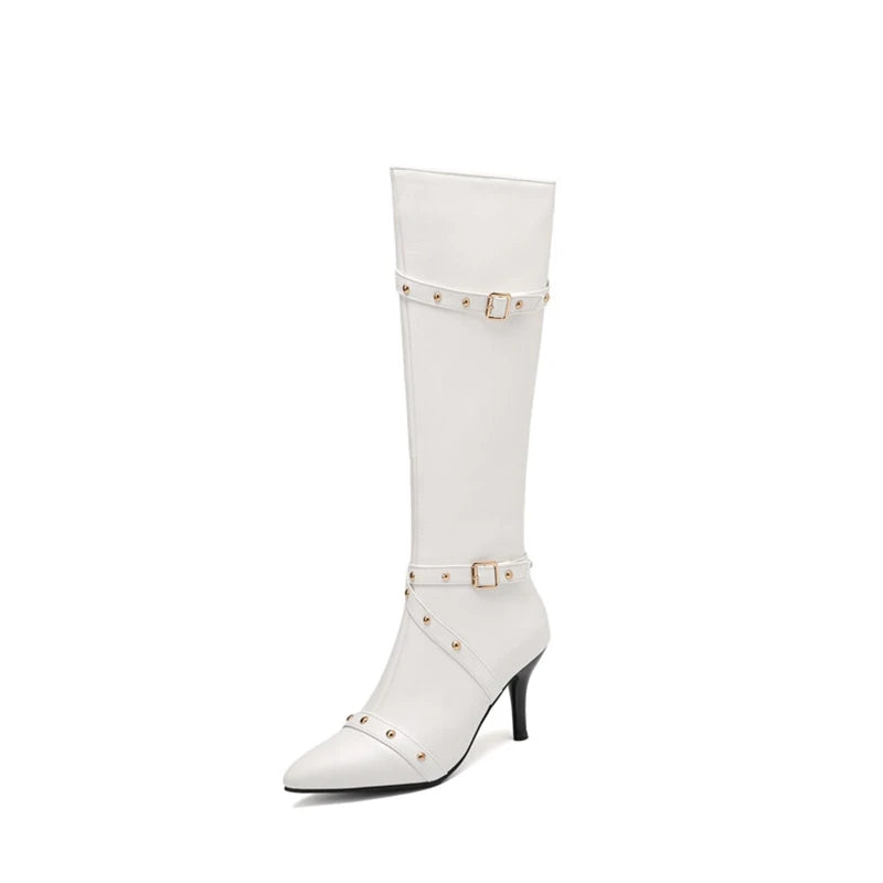 Bottes hautes à bout pointu et talon aiguille de 8 cm pour femmes