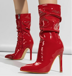 Bottines fines à talons hauts sexy en cuir verni pour femmes