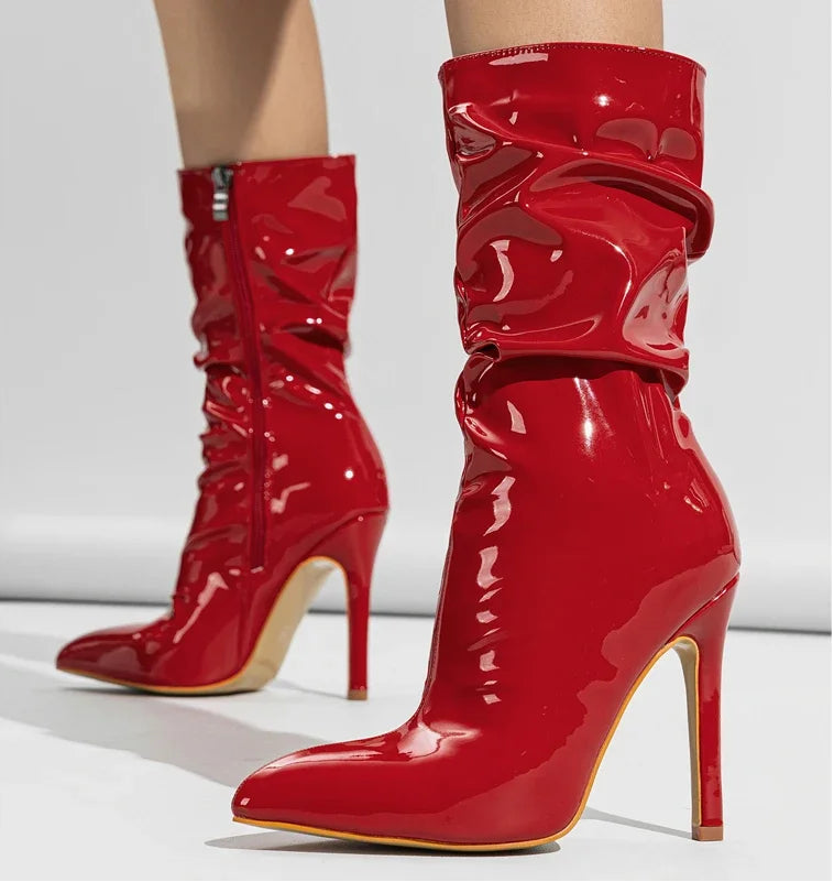 Bottines fines à talons hauts sexy en cuir verni pour femmes