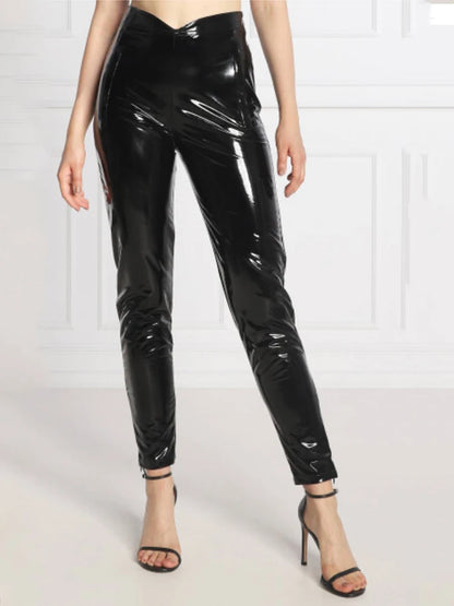 Legging Taille Haute en Similicuir Brillant Longueur Cheville