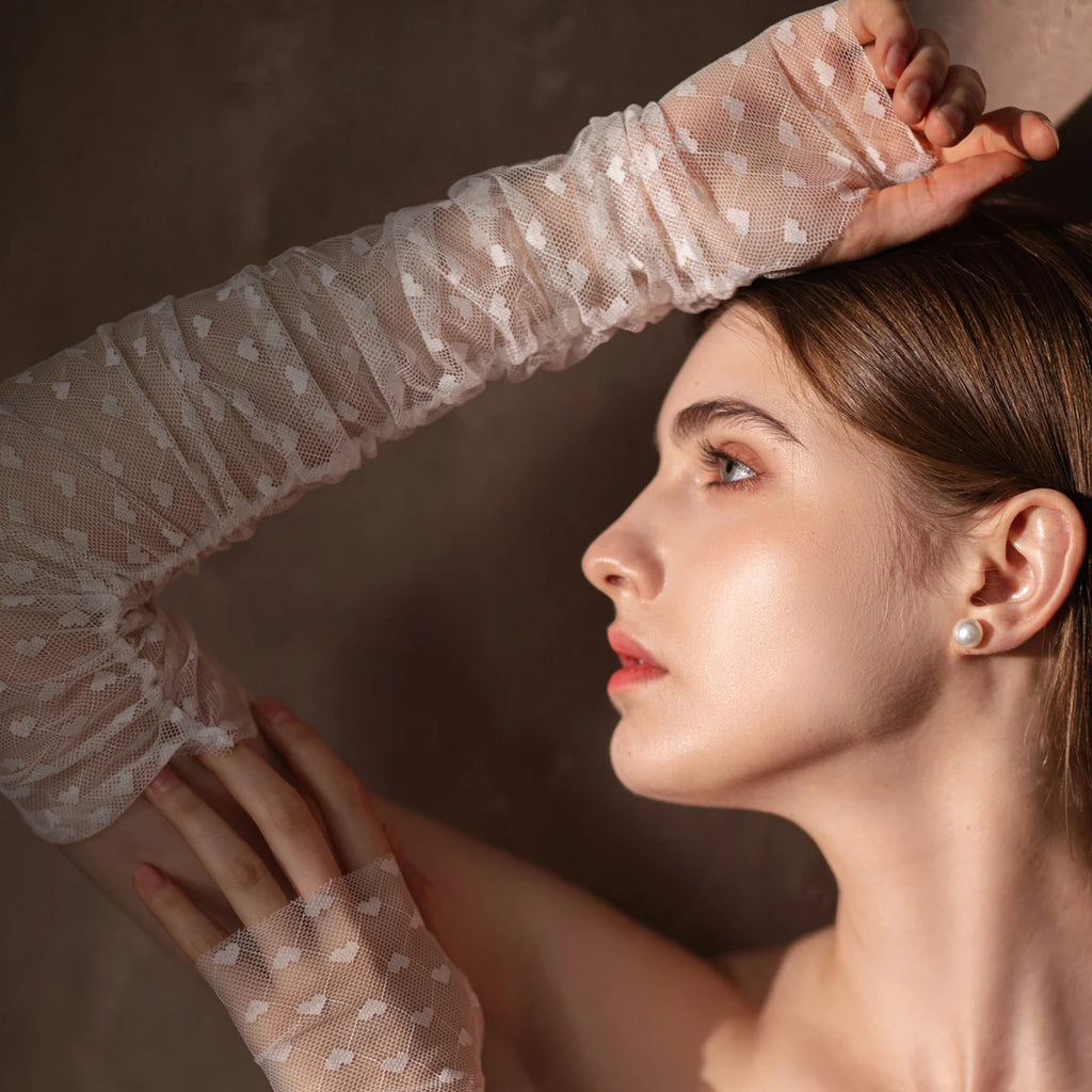 Gants élégants en tulle doux avec cœurs Appliqués pour femmes