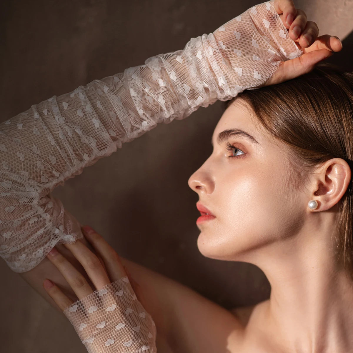 Gants élégants en tulle doux avec cœurs Appliqués pour femmes