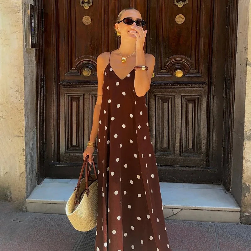 Robe longue d'été à pois pour femmes