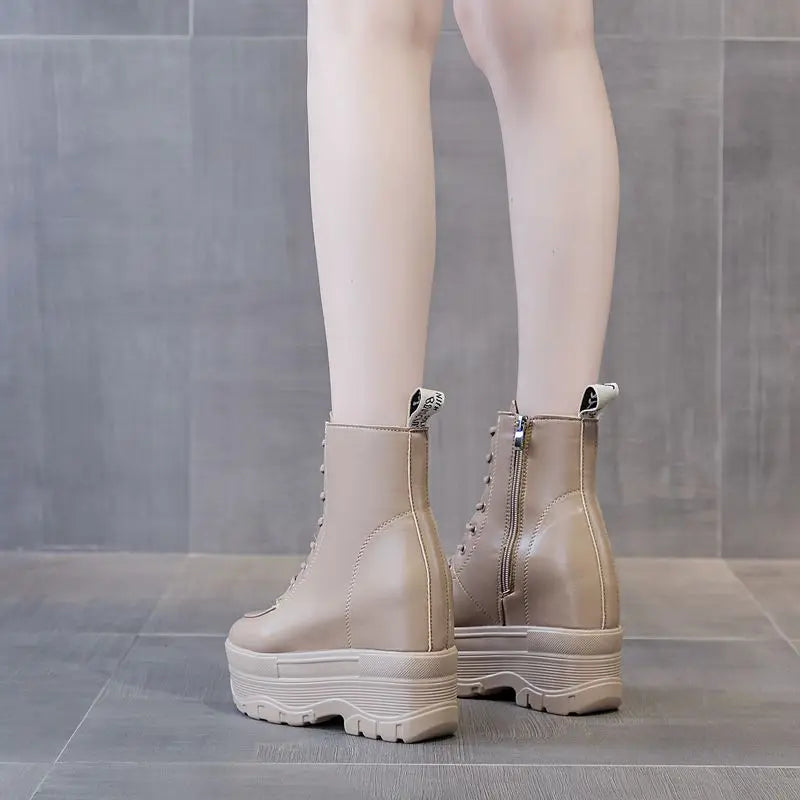 Bottine compensées en cuir PU pour femmes