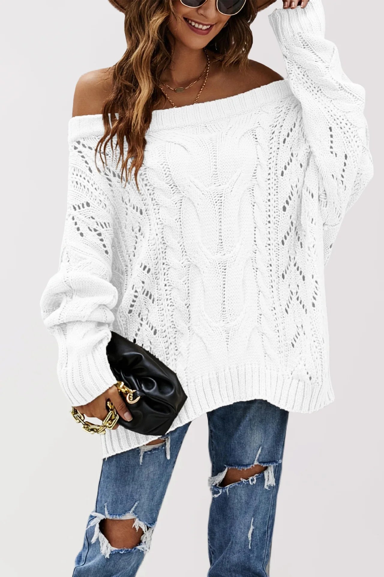 Pull tricoté à manches lanternes pour femmes