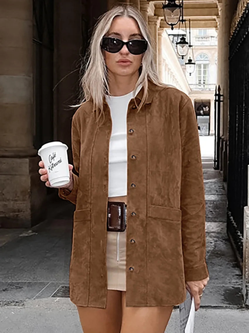Veste en cuir suédé marron pour femmes