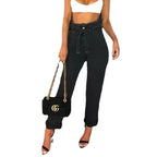 Pantalon décontracté en jean déchiré à taille élastique pour femmes