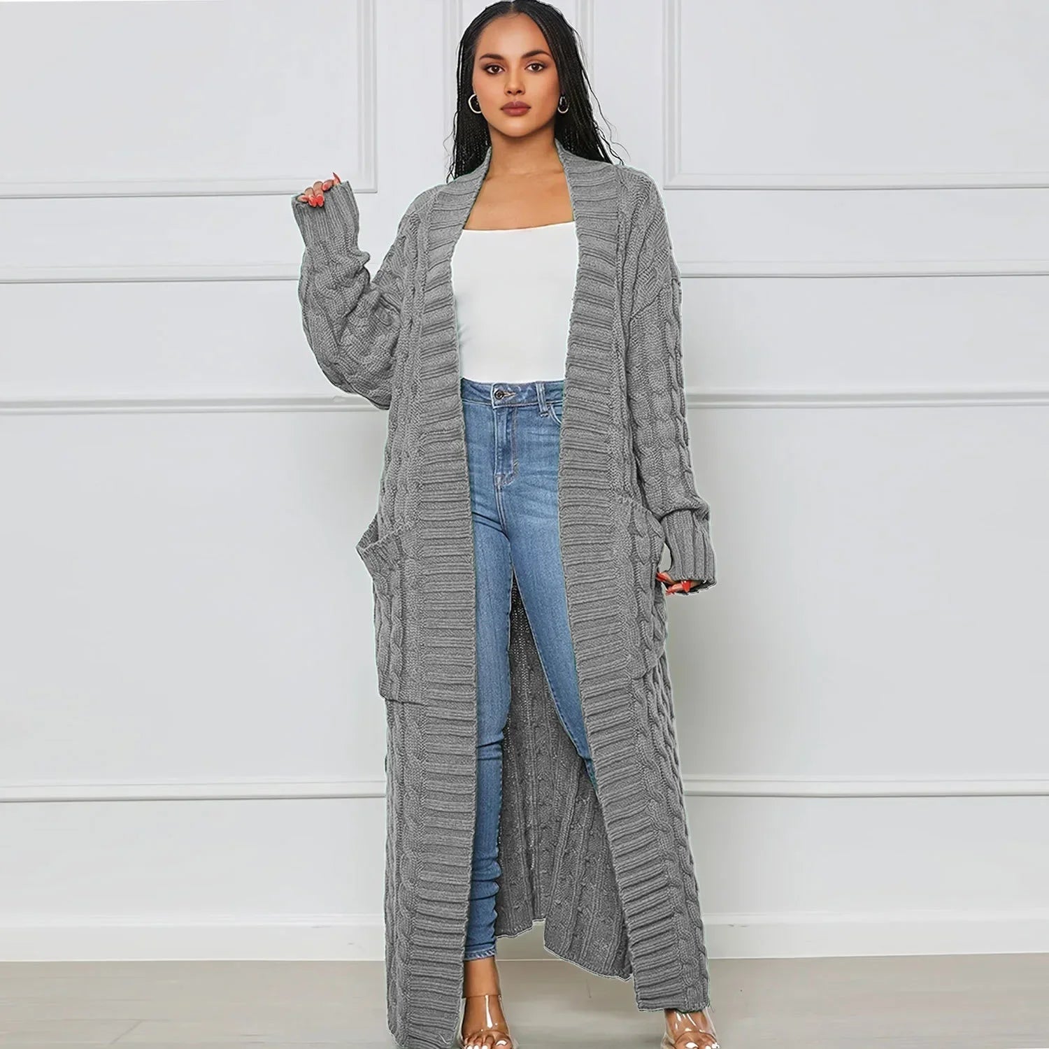 Cardigan long et torsadé pour femmes