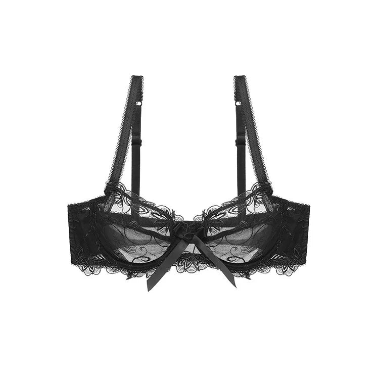 Ensemble de soutien-gorge transparent en dentelle avec nœud ultra-fin et culotte pour femmes
