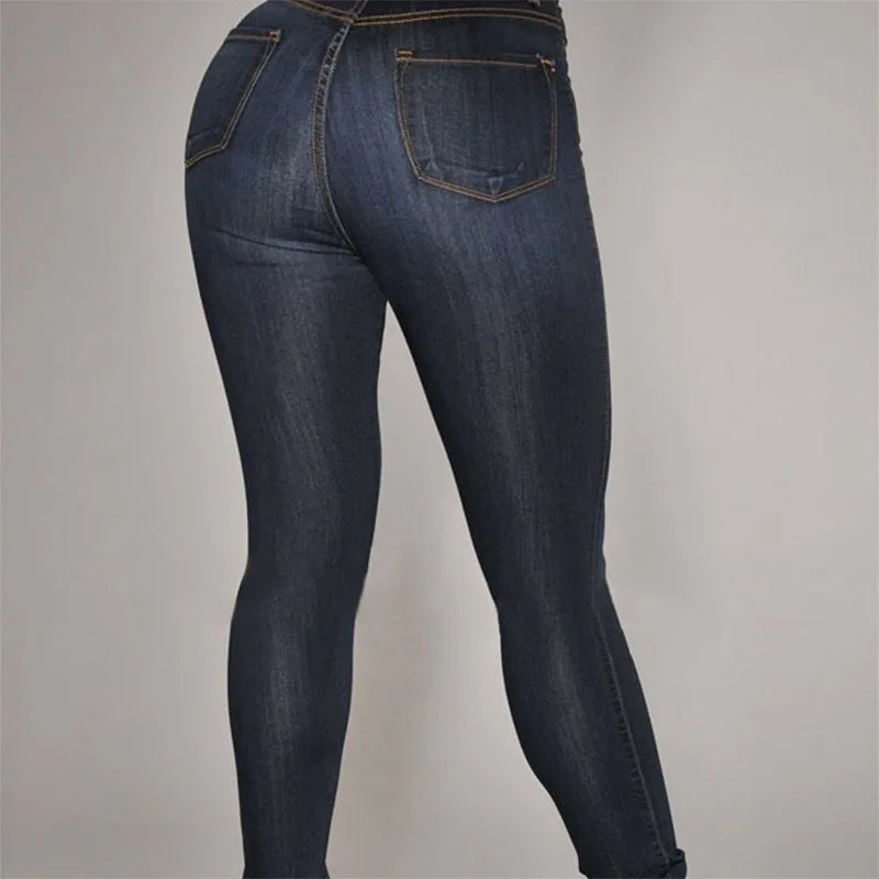Jean skinny taille haute élastique pour femmes
