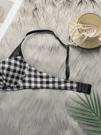 Ensemble de lingerie avec motif à carreaux noir et blanc et anneau en acier pour femmes