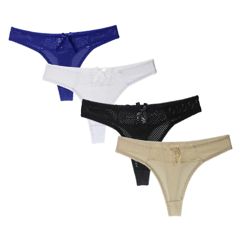 Lot de 4 strings sexy en soie glacée pour femmes
