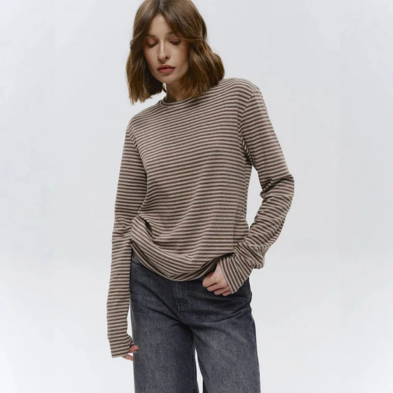 Pullover en coton rayé à manches longues pour femmes