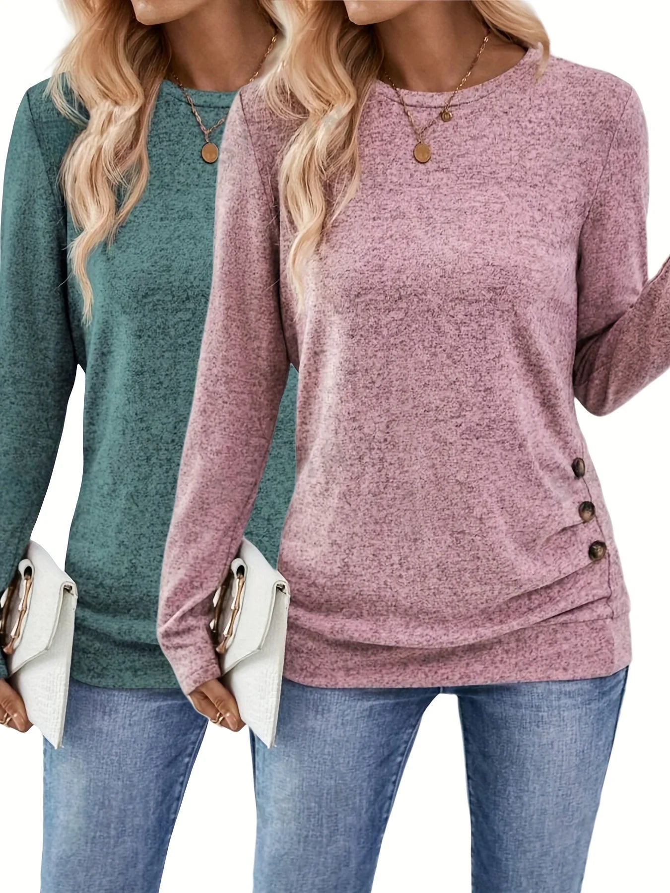 T-Shirt froncé à décor de boutons pour femmes