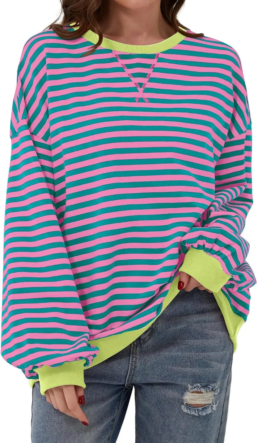 Sweat-shirt rayé surdimensionné pour femmes