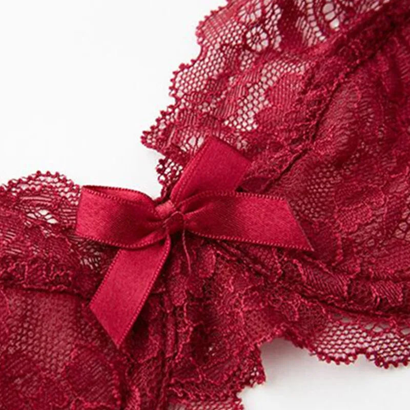 Ensemble de soutien-gorge en dentelle brodée Ultra fin et culotte pour femmes
