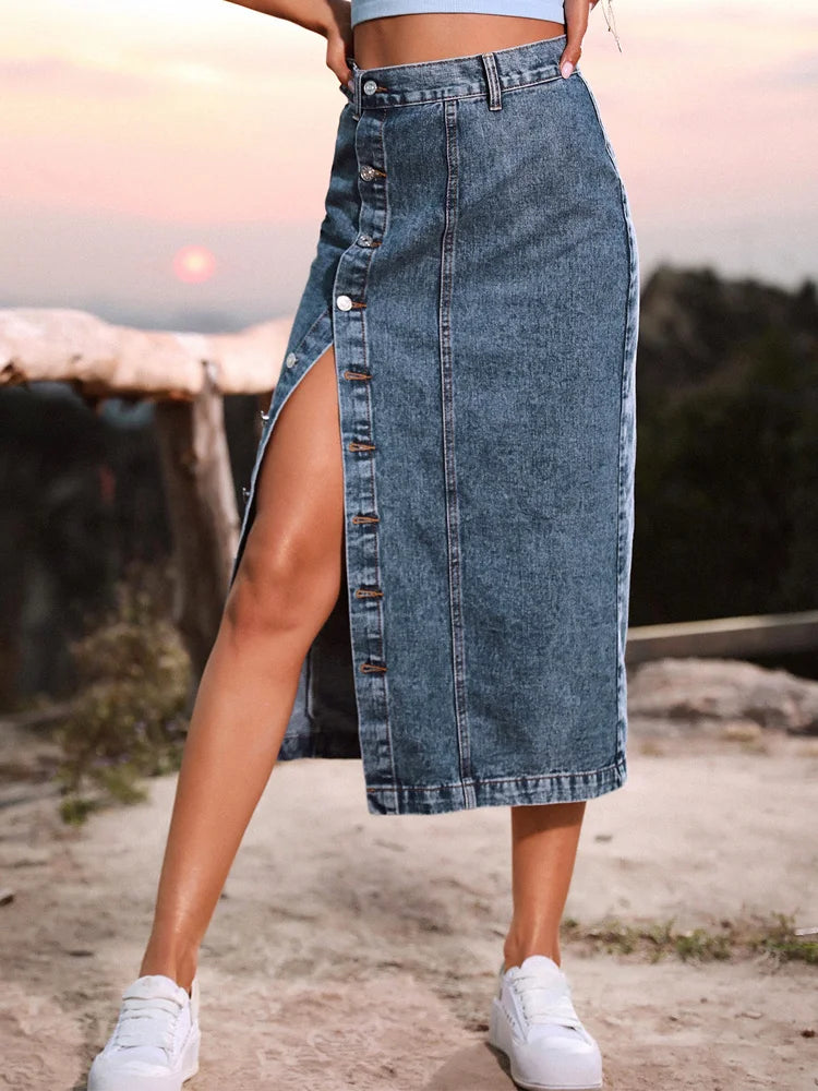 Jupes longues en Denim taille haute décontractée moulante pour femmes