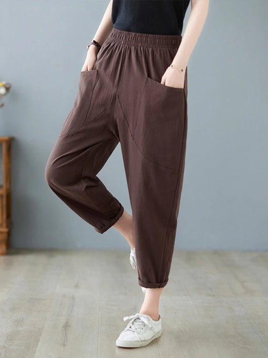 Pantalon Harem Femme – Plissé, Ample et Taille Élastique