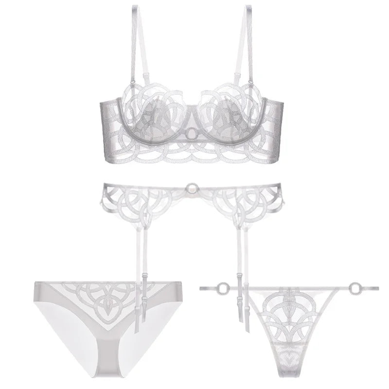 Ensemble de lingerie 3 pièces soutien-gorge + jarretières + string pour femmes