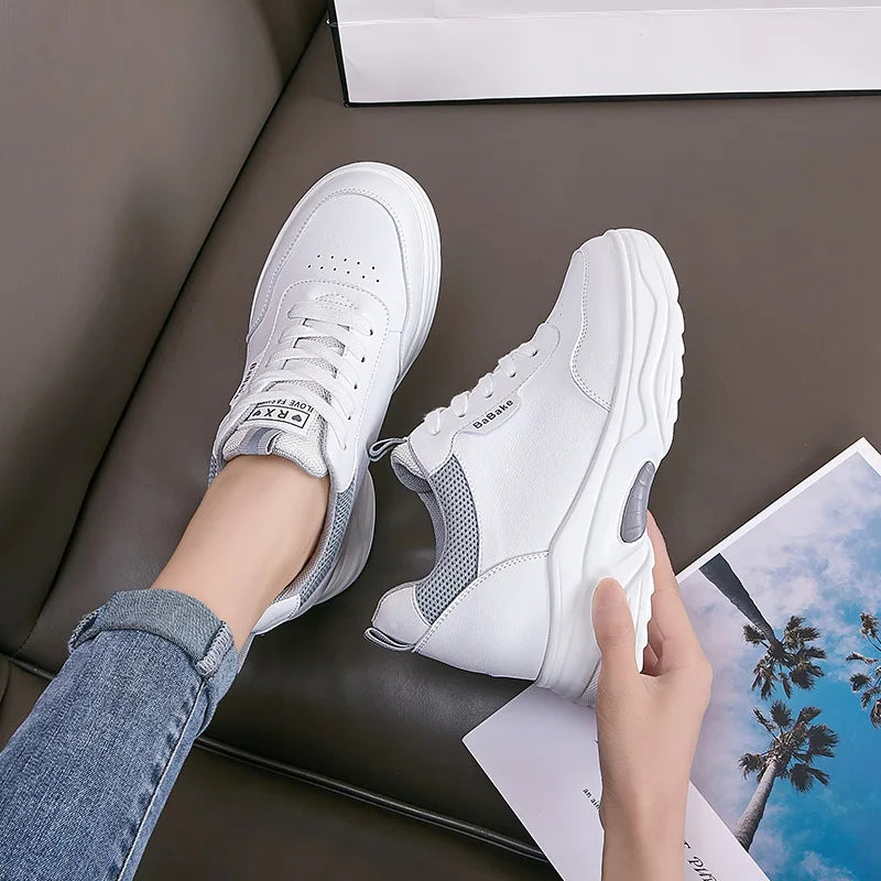 Baskets épaisses de 8cm en cuir véritable pour femmes
