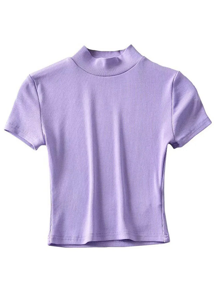 T-shirt côtelé à manches courtes pour femmes