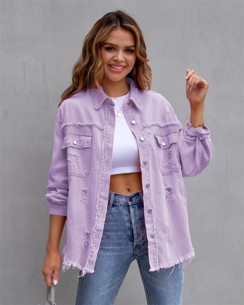 Veste en jean style chemise pour femmes