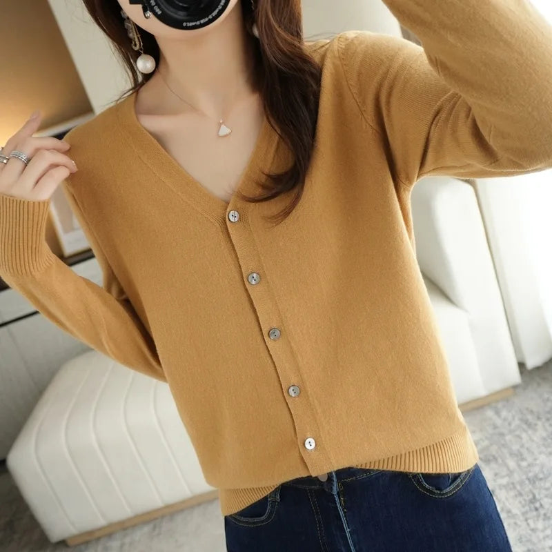 Cardigan tricoté à manches longues et col en v pour femmes