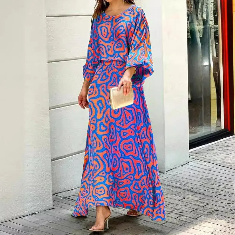 Ensemble robe longue imprimée et bustier à manches longues et taille haute pour femmes