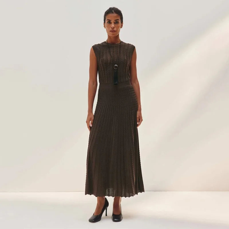 Robe maxi plissée en maille pour femmes