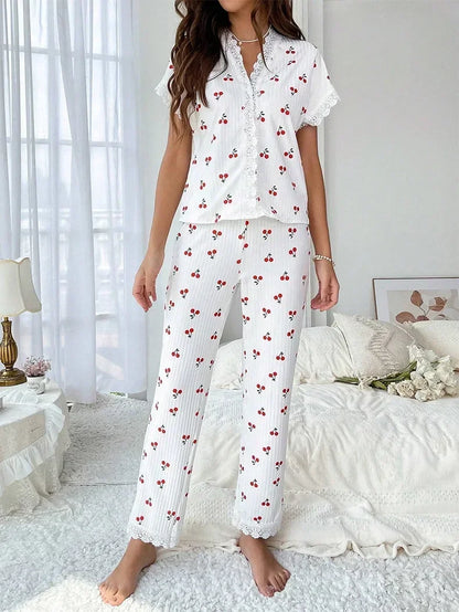 Pyjama 2 Pièces Femme – Cerises et Dentelle