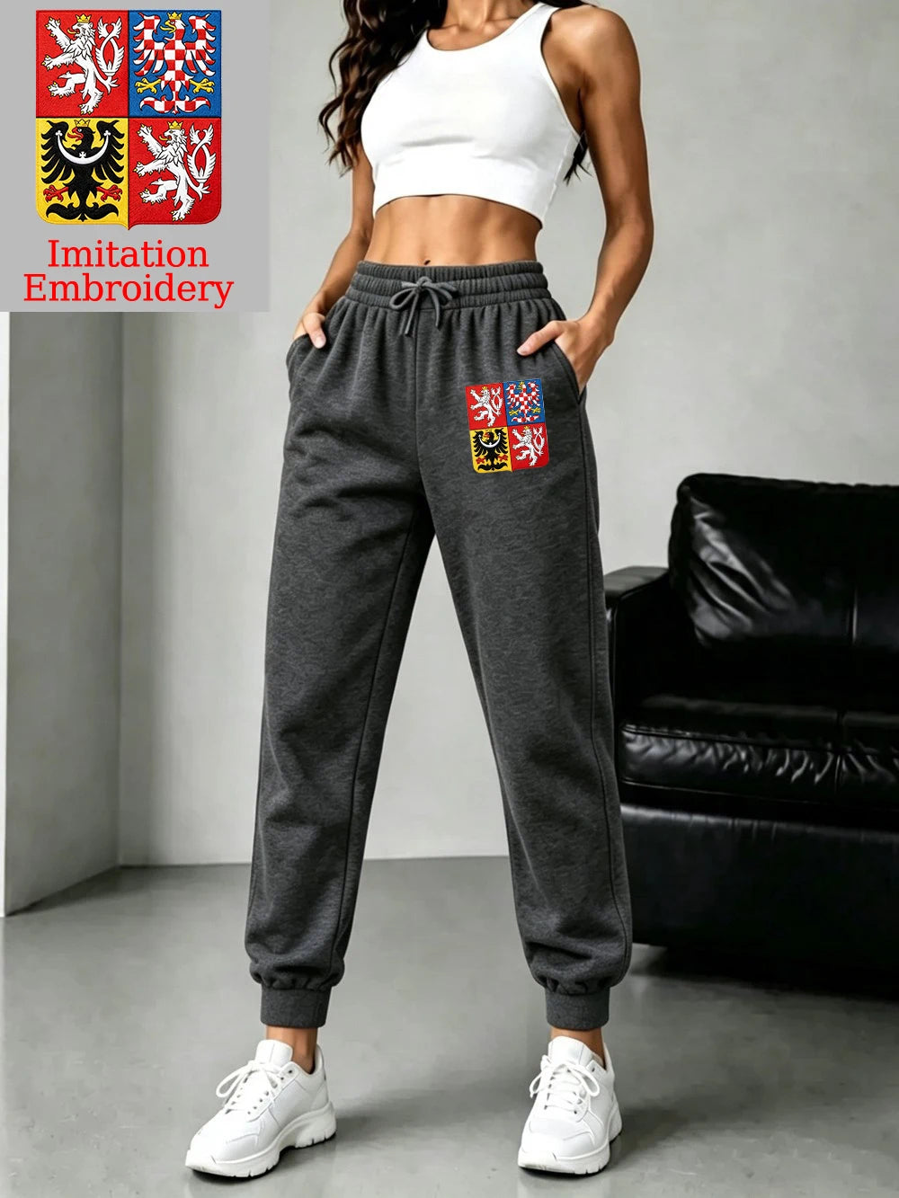 Pantalon de jogging décontracté en molleton avec emblème de la République tchèque pour femmes