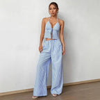 Ensembles deux pièce débardeur rayé imprimé et pantalon droit pour femmes