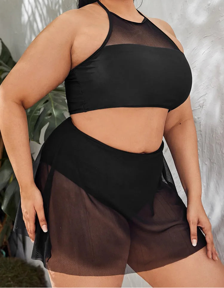 Maillot de bain 2 pièces en maille noire pour femmes