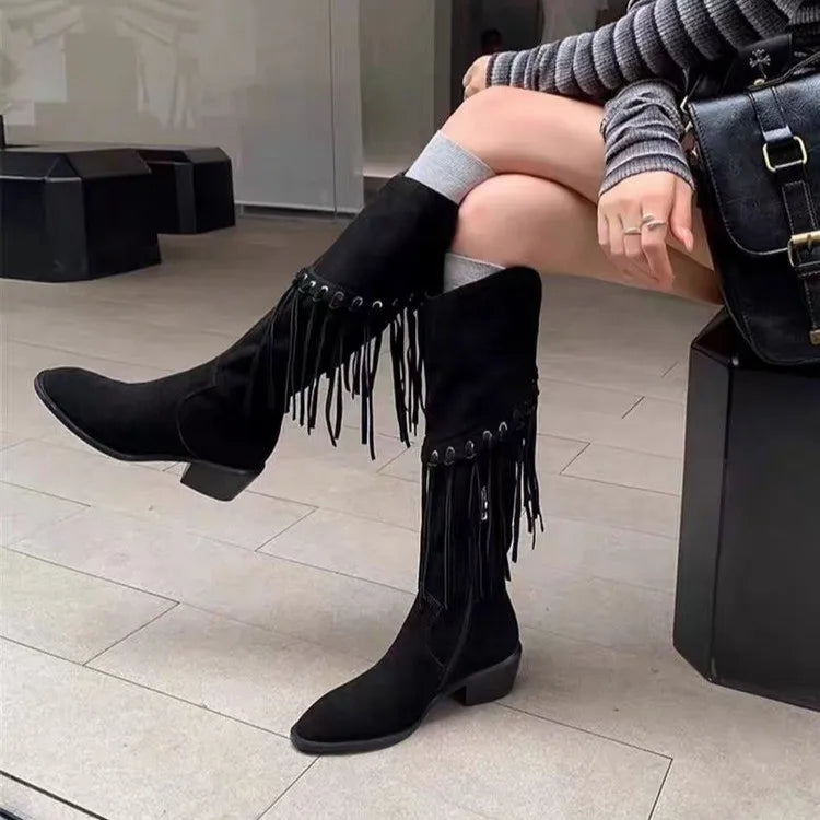 Bottes à bout pointu et talon épais pour femmes