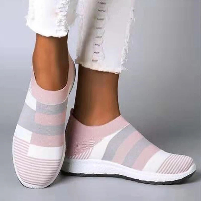Baskets plates tricotées avec un mélange de couleurs pour femmes