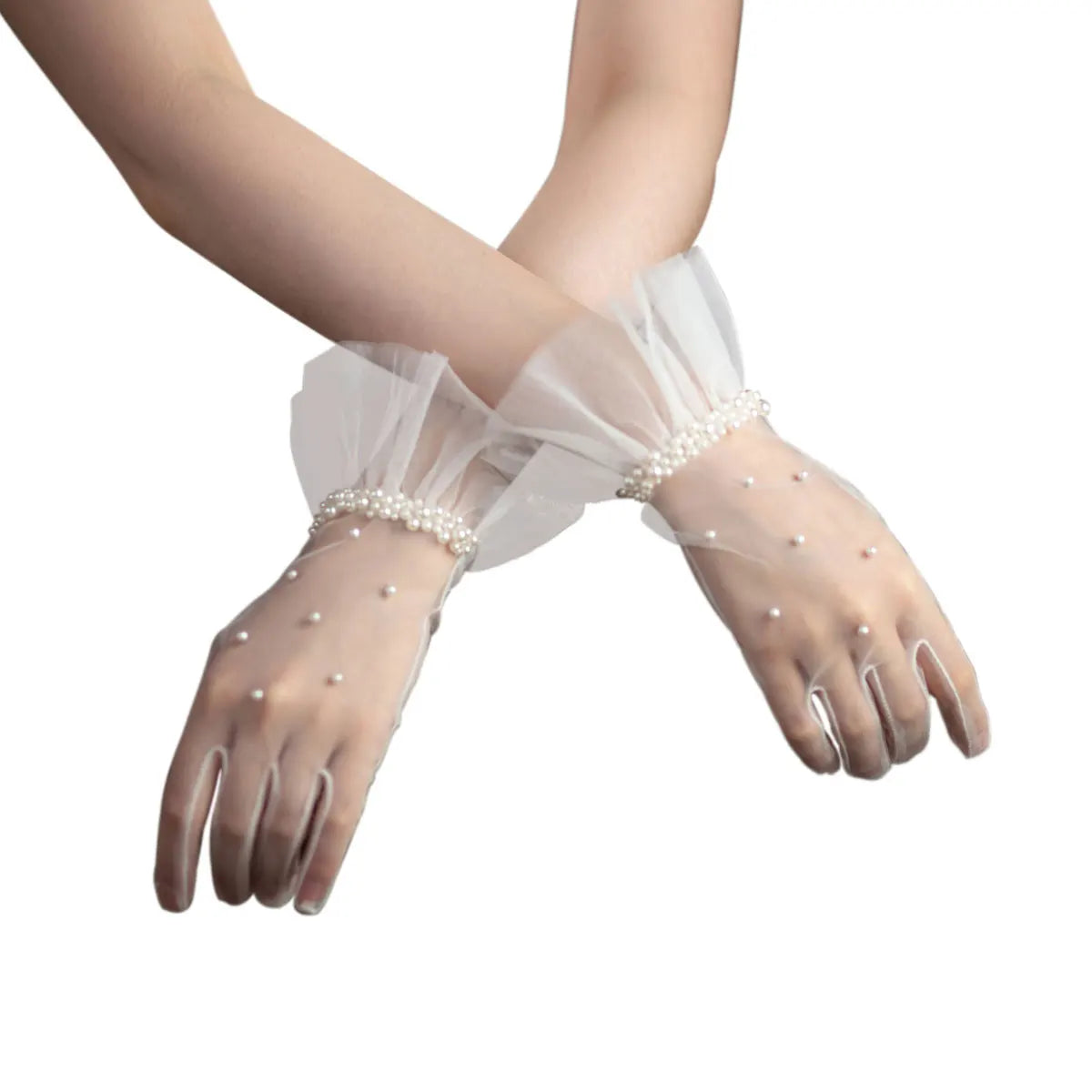 Gants en tulle à bord à volants pour femmes