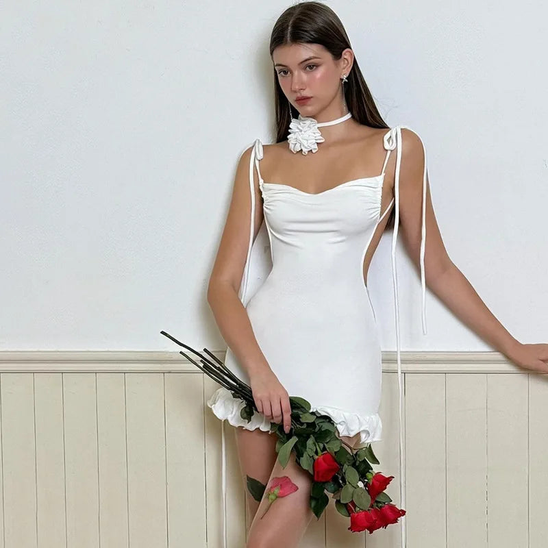 Robes sans manches dos nu volants pour femmes