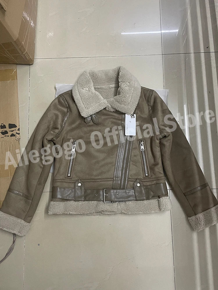 Vestes en cuir en faux peau de mouton pour femmes